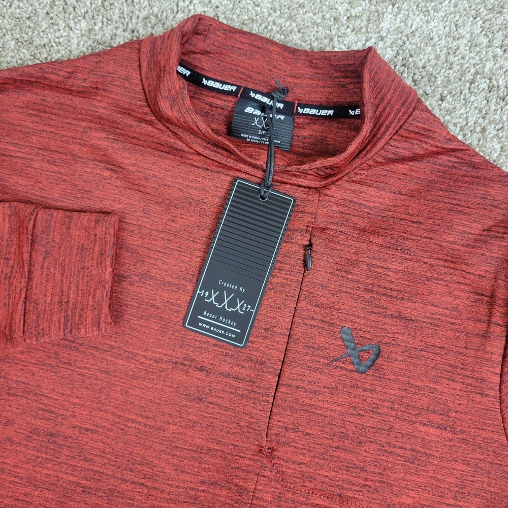 NWT Bauer Hockey Mens Small Red Performance Stretch Mock Neck Pullover
